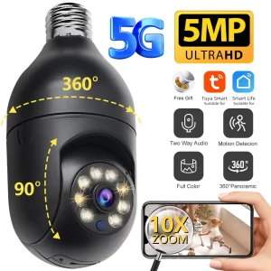 Câmera de Vigilância, Tuya, 5MP, 5G, Lâmpada E27, Rastreamento Humano Automático, Visão Nocturna, Full Color, Monitor de Segurança Sem Fio - AliExpress 30